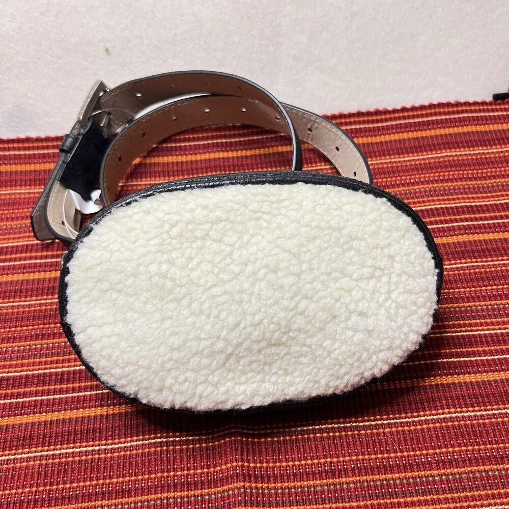 STEVE MADDEN Faux Leather & Fleece Belt Bag Sz Medium Fanny Pack 39” Waist Black